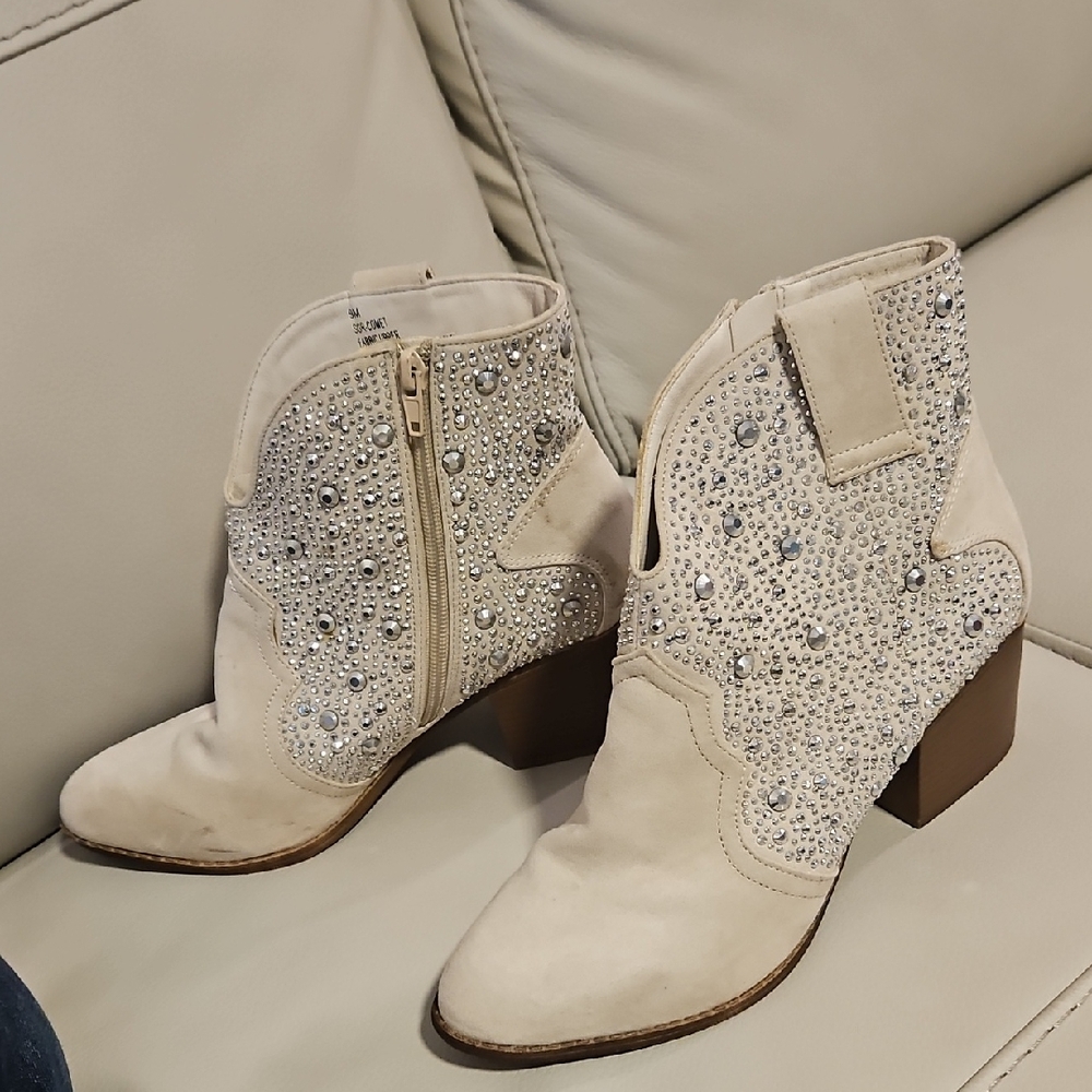 Sugar Beige Ankle Boots with Rhinestone Detailing